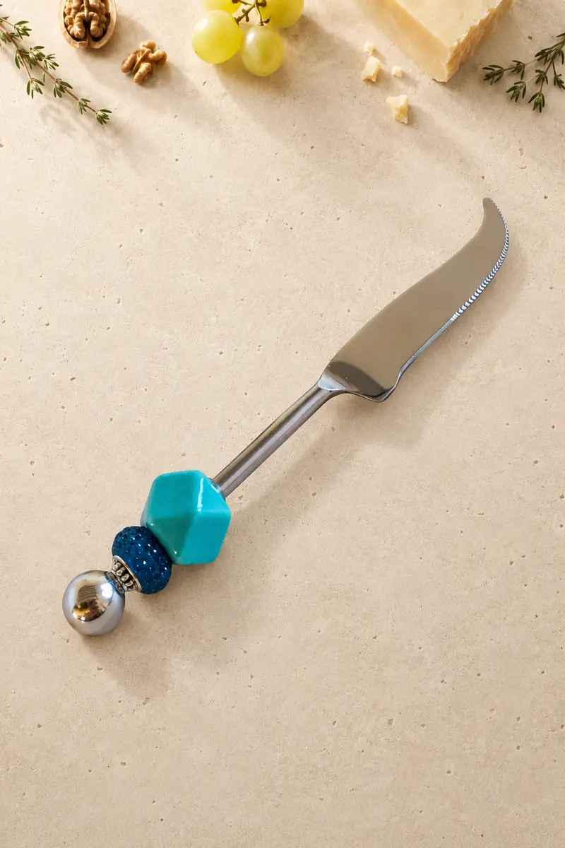 ANANDA - Cheese Knife Beaded with Green Beads