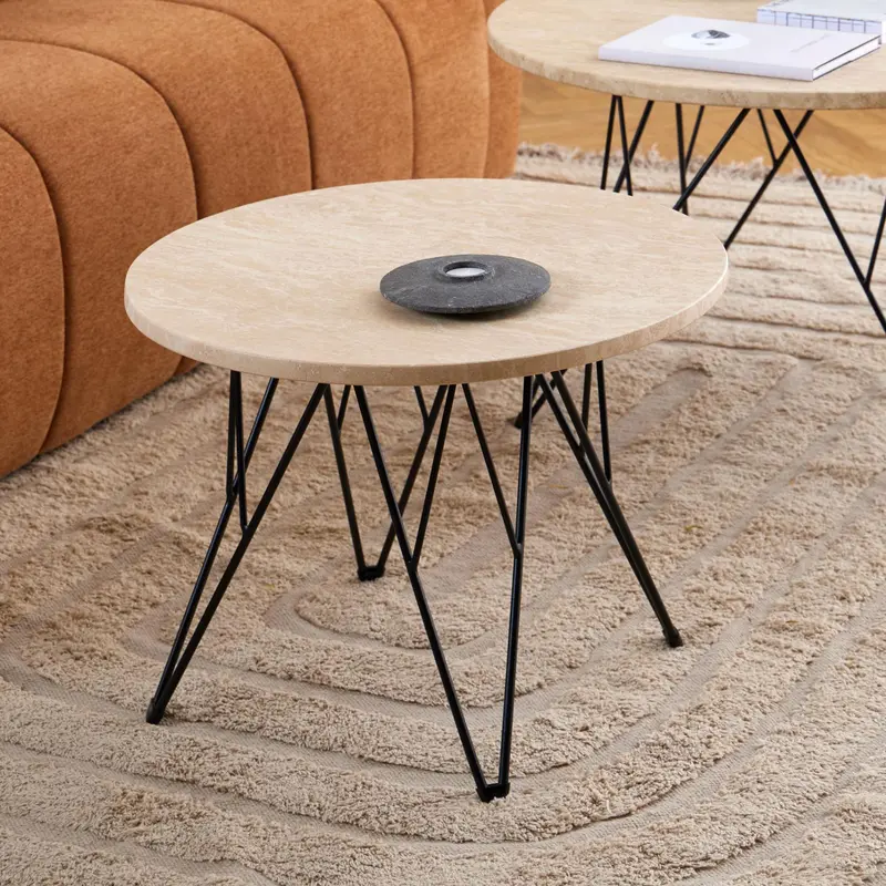 Bendt Ronde Bijzettafel Nadia Marmer, 55cm - Beige