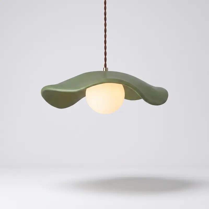Ceramic pendant light - handcrafted vintage hat shade, warm glow