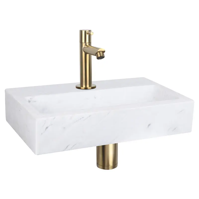 Differnz Flat Fonteinset Marmer Wit Goud Gebogen 38x24cm