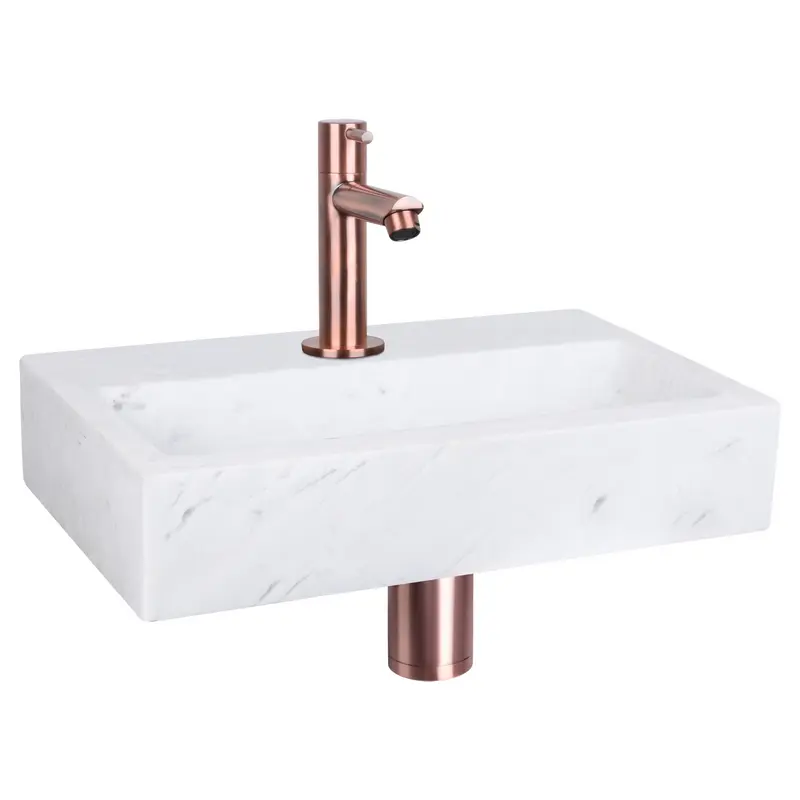 Differnz Flat Fonteinset Marmer Wit Koper Gebogen 38x24cm