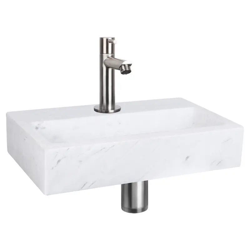 Differnz Flat Fonteinset Marmer Wit RVS Gebogen 38x24cm