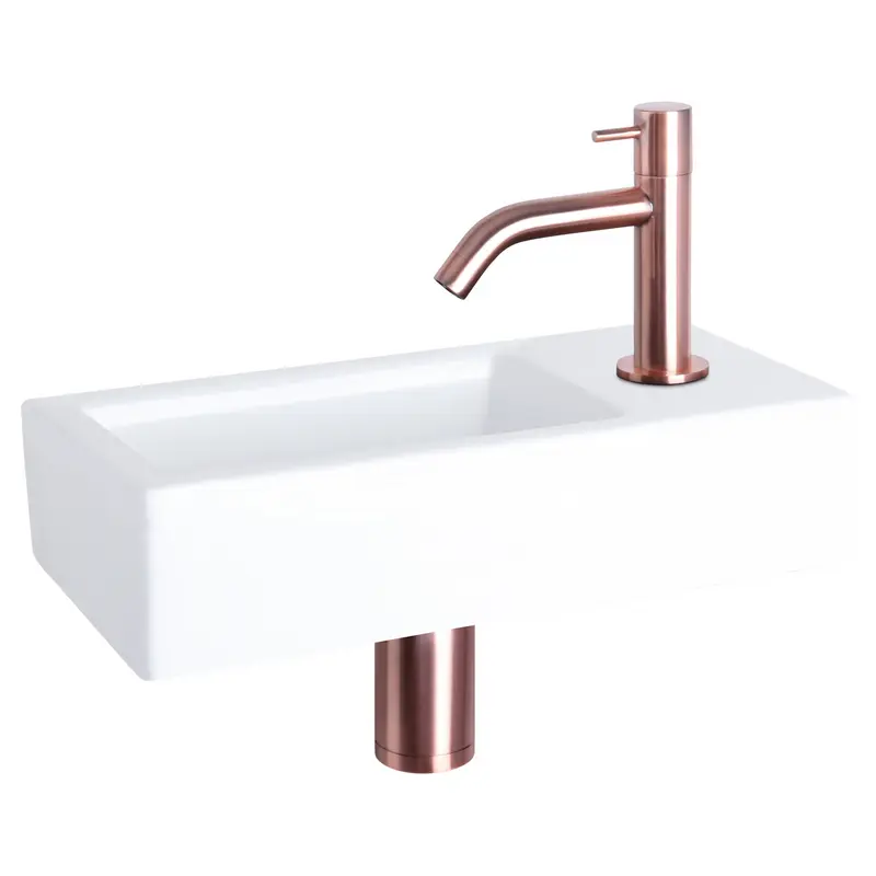 Differnz Ravano Fonteinset Keramiek Wit Koper Gebogen 38x18cm