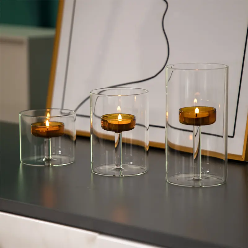 Dining Table Glass Candle Holder Dinner Props Ornaments