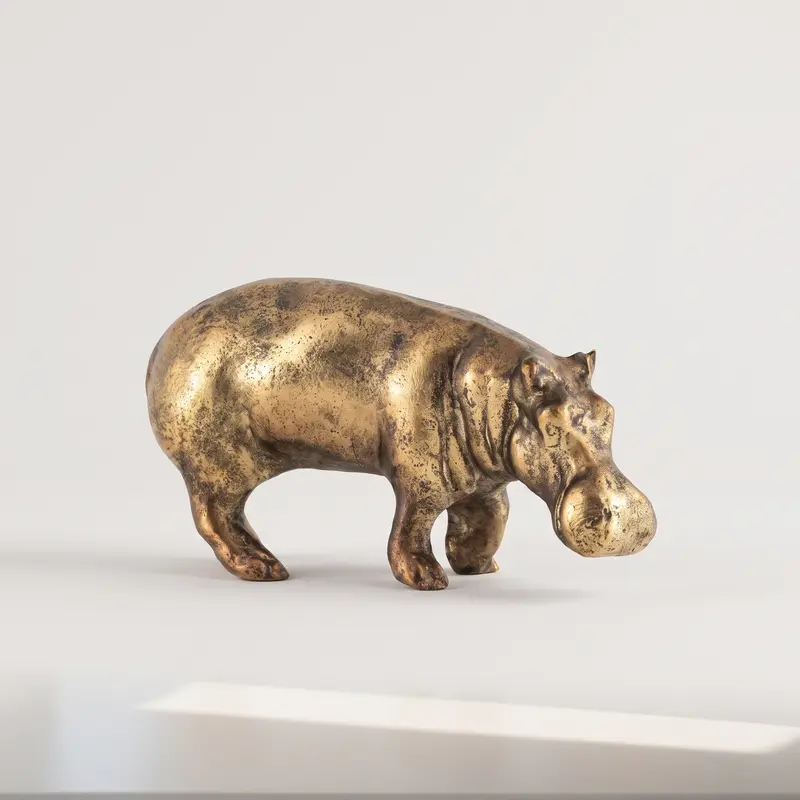 Hippopotamus figurine - antique brass whimsical decor accent