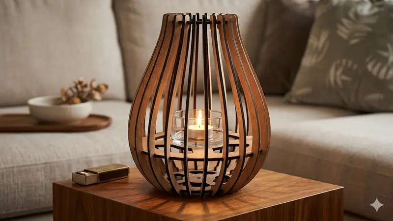 Houten tafellamp groot, lasergesneden