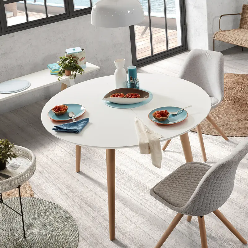 Kave Home Uitschuifbare Ronde Eettafel Oqui 120-200 x 120 cm - Wit