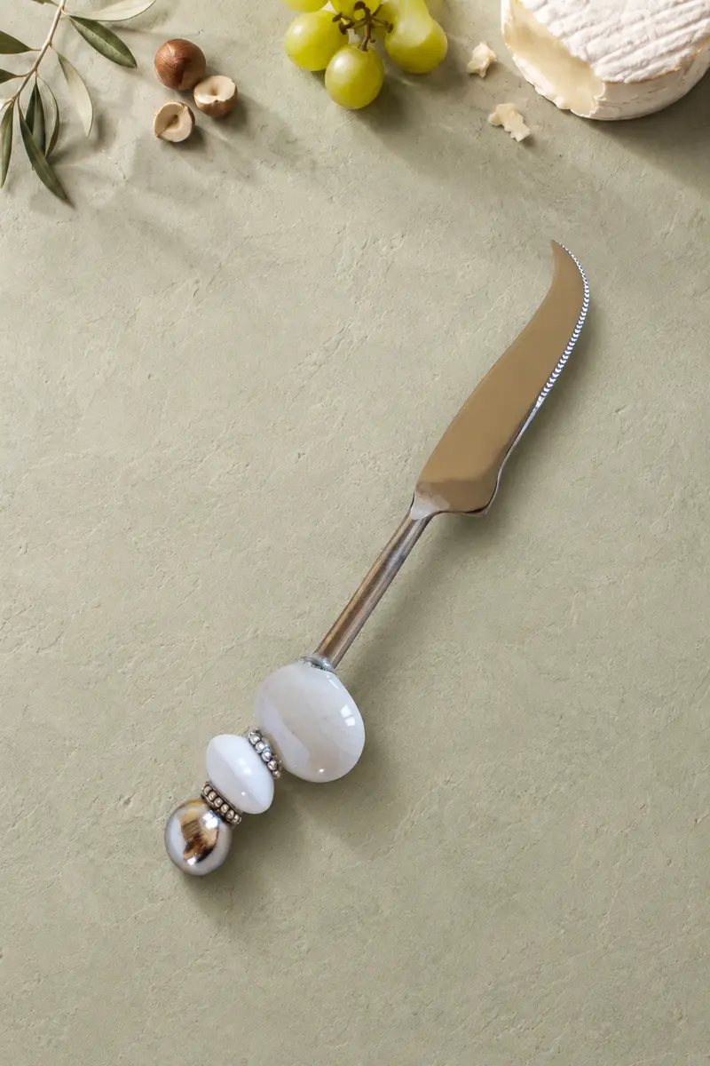 MASOOM - Cheddar Cheese Knife with White Beads