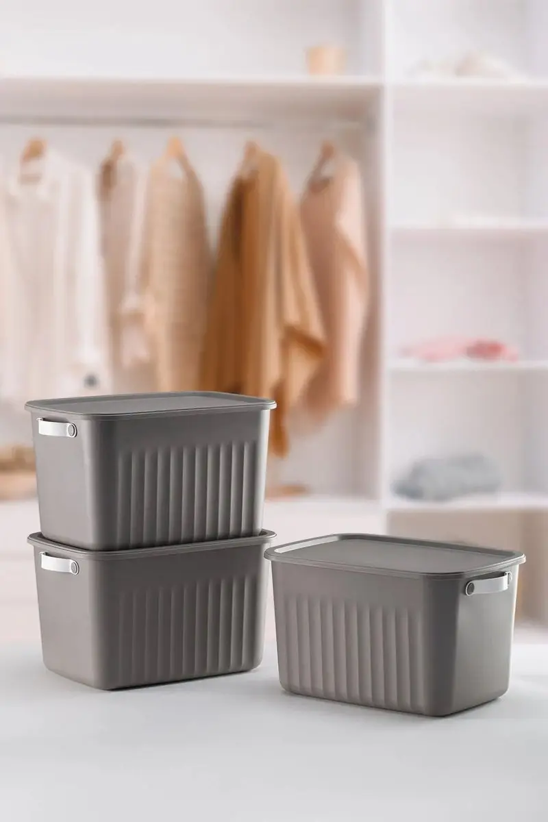 Tobeyz 15L BPA-Free Stackable Storage Bins with Lids - Grey 3-Pack