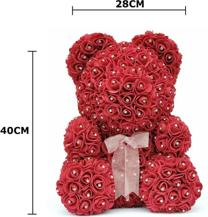 XL 40cm Luxury Rose Bear with Diamonds - Wine Red Valentine's Gift